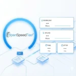 Buzhala WEB interface for internet speed test with download, upload, and ping metrics